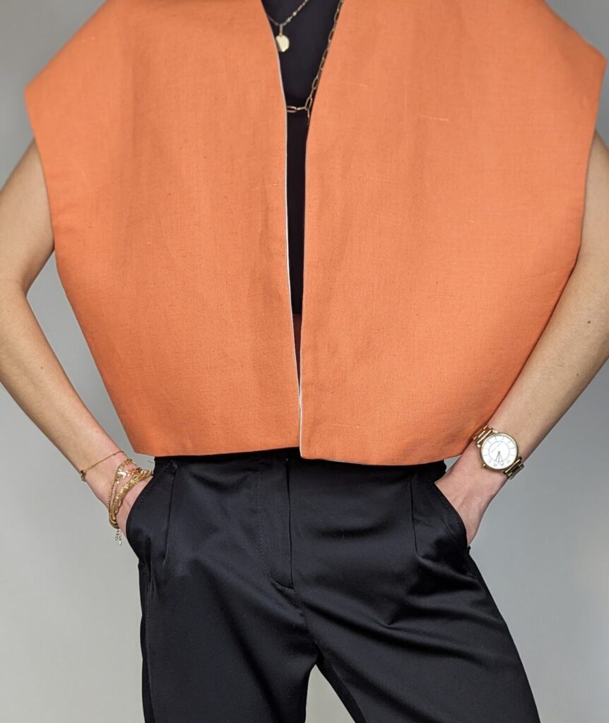 Veste oversize sans manche orange ADL Creation - vêtement artisanal haut de gamme