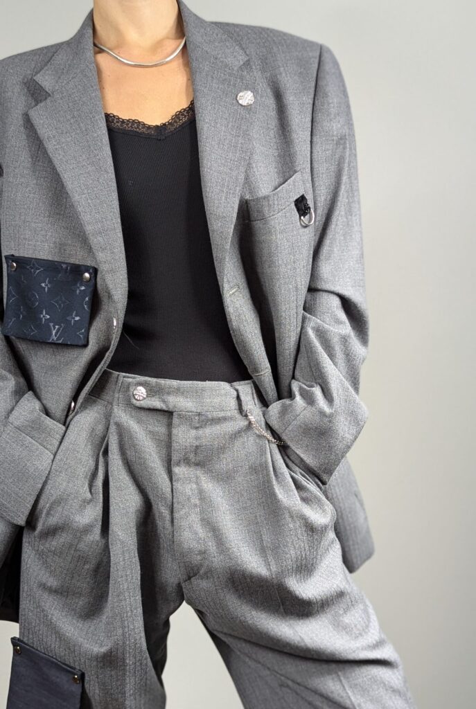 Blazer gris claire upcycle 100 % laine